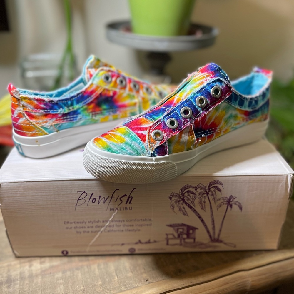 Rainbow TieDye Blowfish SlipOns